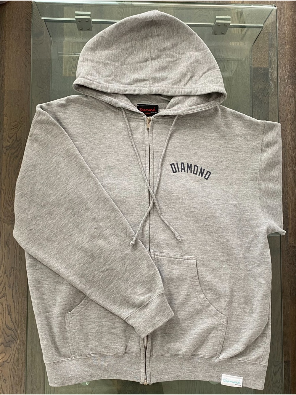 Diamond Supply Co. Arch Full Zip Hoodie Heather Grey Navy Logo | M